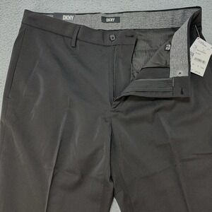 DKNY Pants Mens 34x30 Black Modern Slim Fit Slant Front Stretch Dress Office Dad